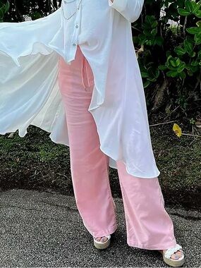 Hudson Jeans Pink Wide-Leg Linen-Blend Pants